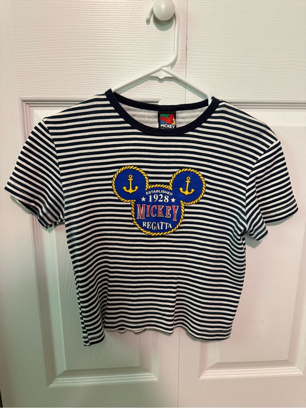 Vintage Mickey Mouse Black & White Striped Crop Tee